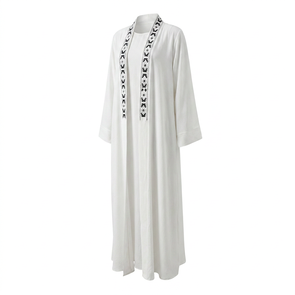 Abaya blanche 2 pièces avec hijab – Robe musulmane élégante et moderne