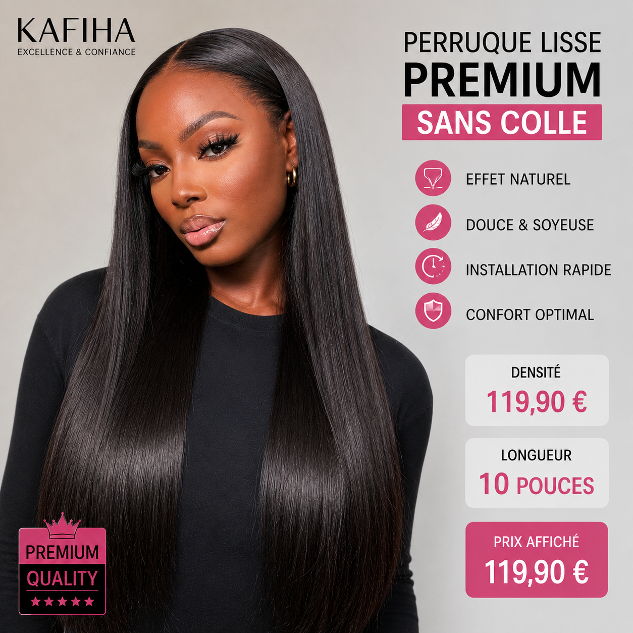 Perruque Lisse Premium Sans Colle KAFIHA