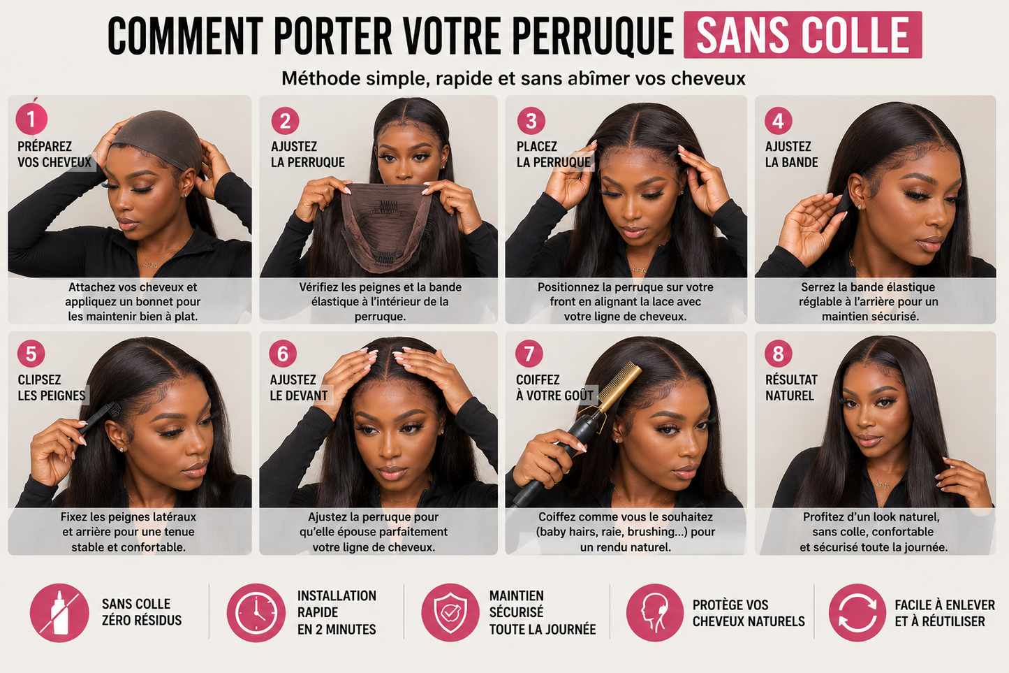 Perruque Lisse Premium Sans Colle KAFIHA