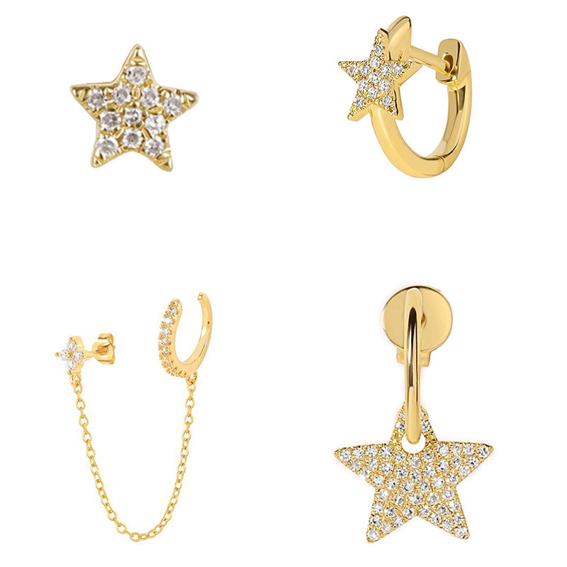 Boucles d’Oreilles Étoiles Luxe – Style Élégant avec Chaîne