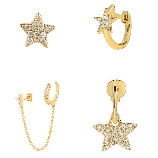 Boucles d’Oreilles Étoiles Luxe – Style Élégant avec Chaîne