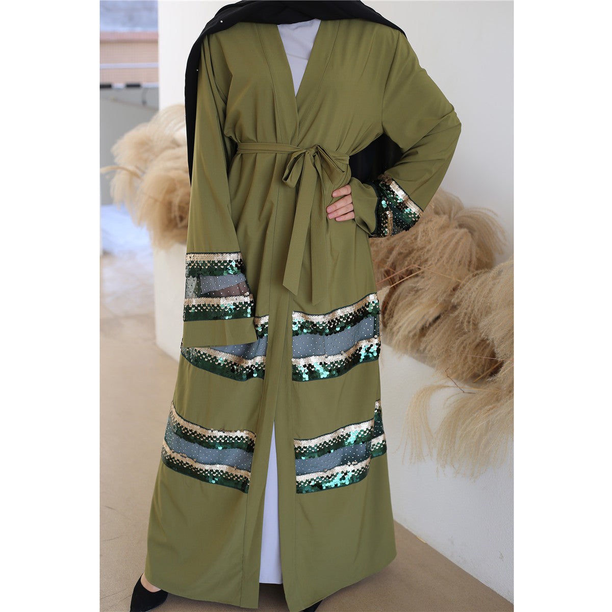Black sequin abaya - Elegant Dubai style Muslim dress