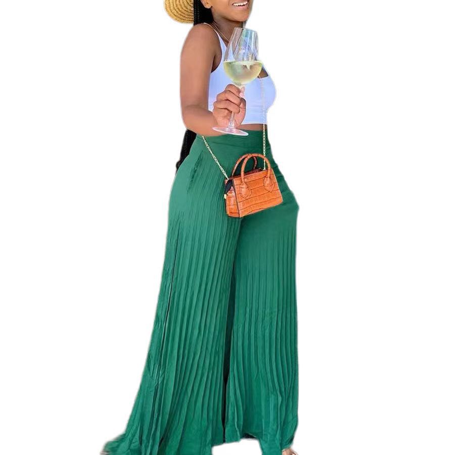Women's Pleated Wide-Leg Trousers – Flowing Summer Elegance