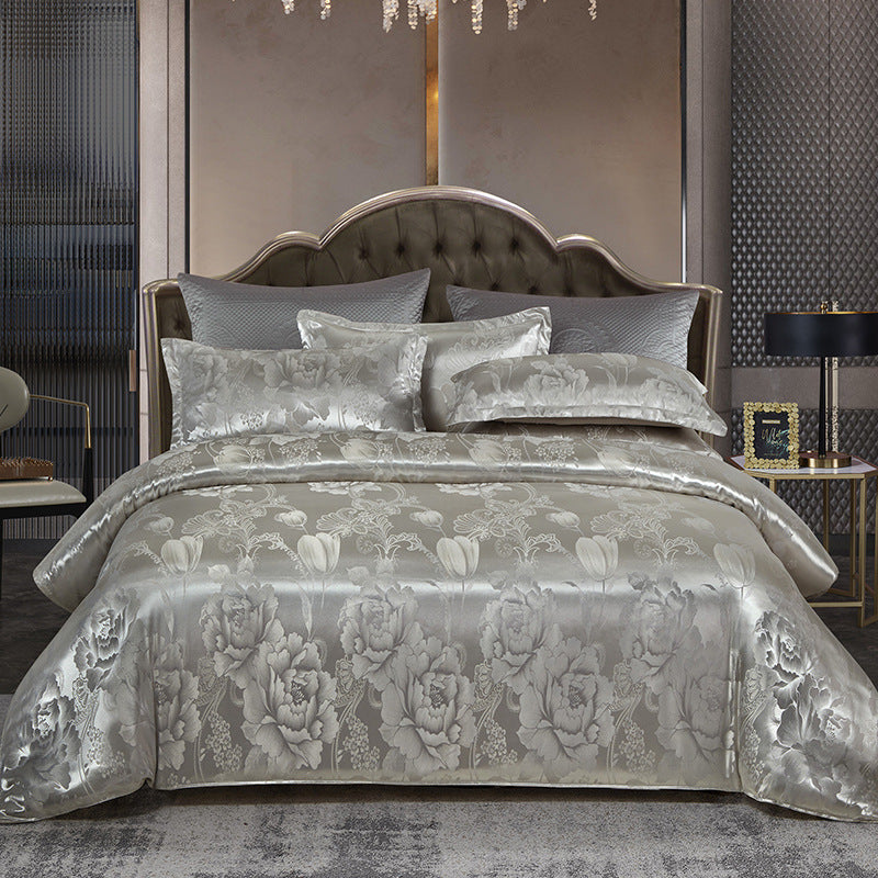 Luxury Satin Jacquard Bedding Set – 4 Elegant Pieces