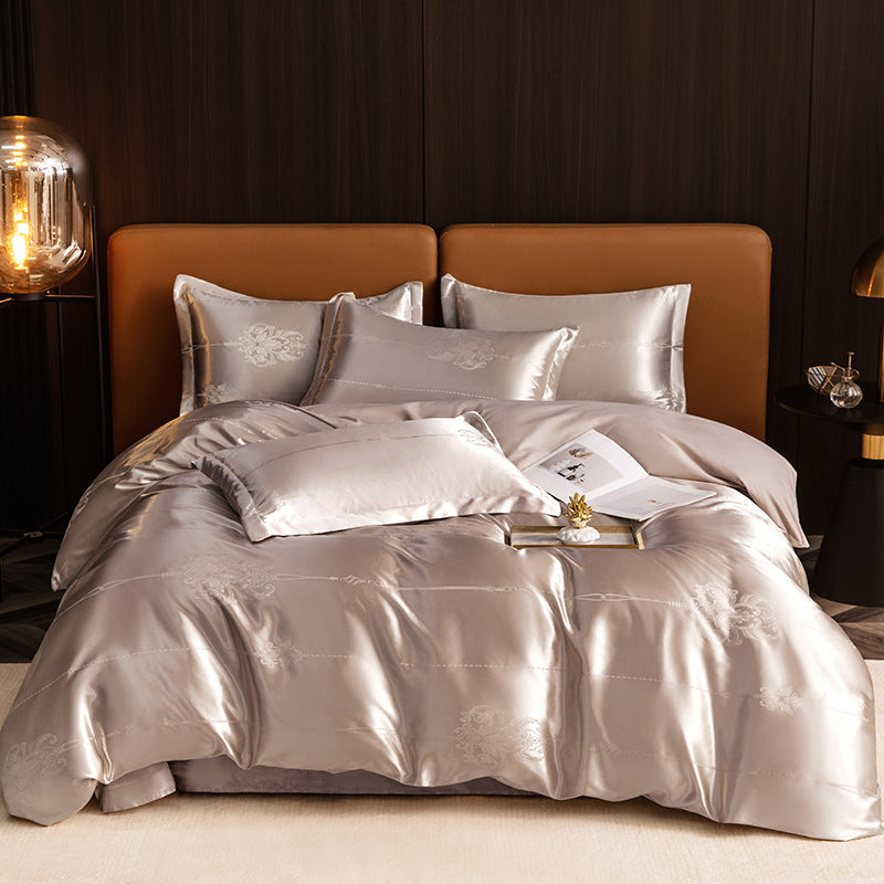Luxury Satin Jacquard Bedding Set – 4 Elegant Pieces
