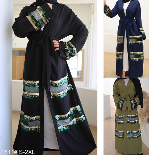Abaya noire à sequins – Robe musulmane élégante style Dubai