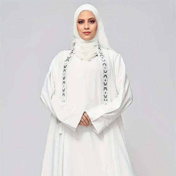 Abaya blanche 2 pièces avec hijab – Robe musulmane élégante et moderne