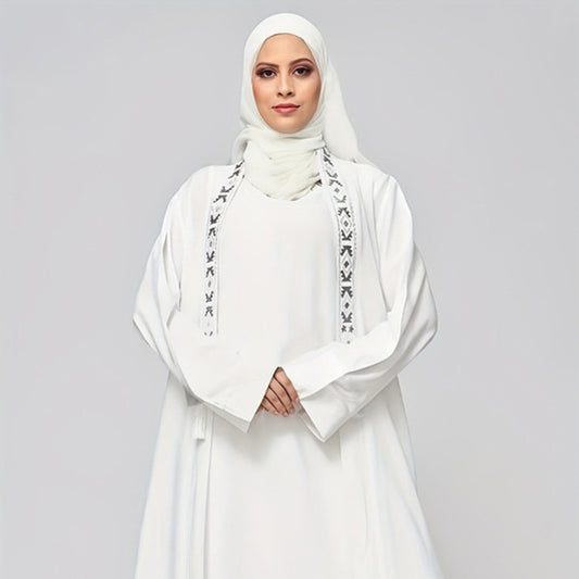 Abaya blanche 2 pièces avec hijab – Robe musulmane élégante et moderne