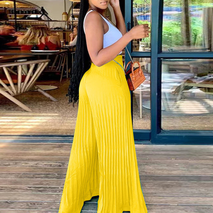 Women's Pleated Wide-Leg Trousers – Flowing Summer Elegance