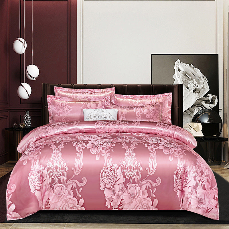 Luxury Satin Jacquard Bedding Set – 4 Elegant Pieces