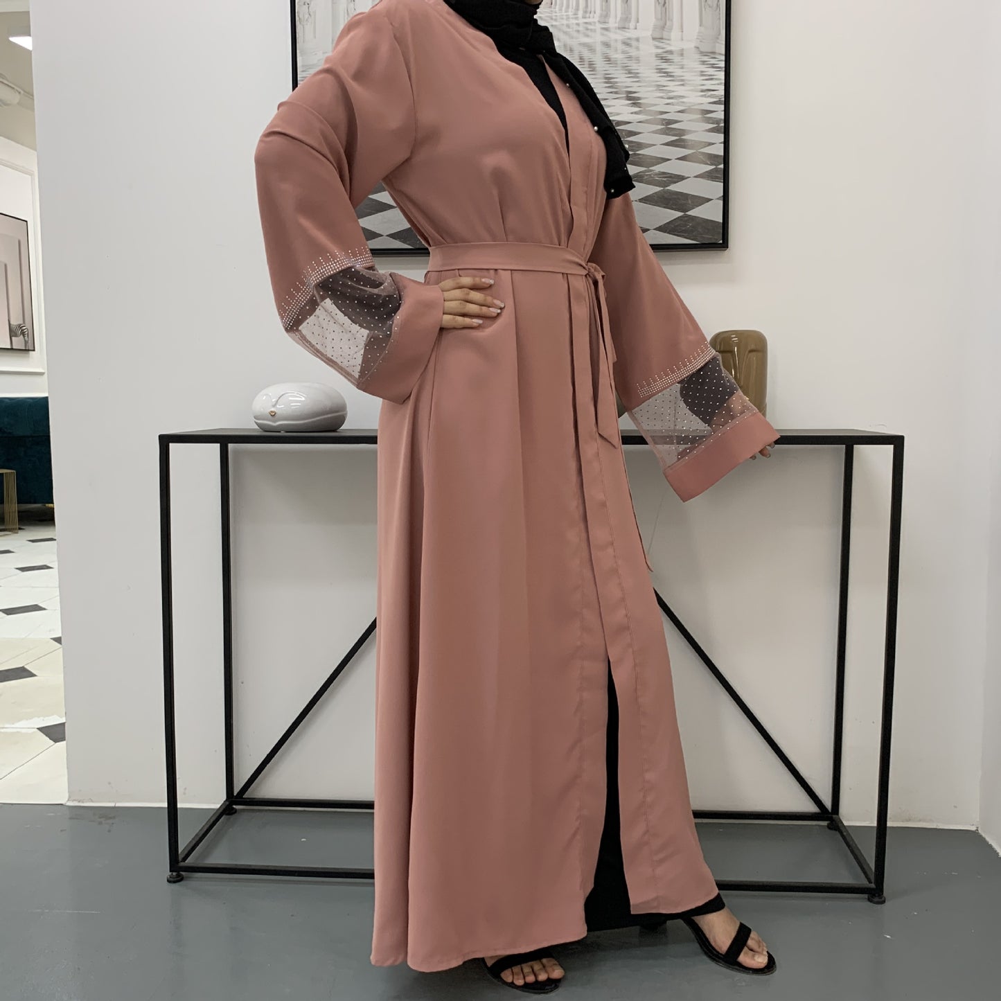 Elegant Rhinestone Abaya – Modern Muslim Dress