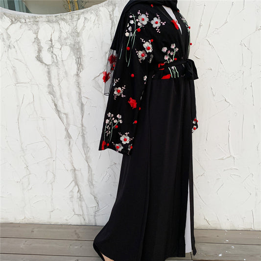 Abaya noire florale 3D – Robe musulmane élégante et moderne