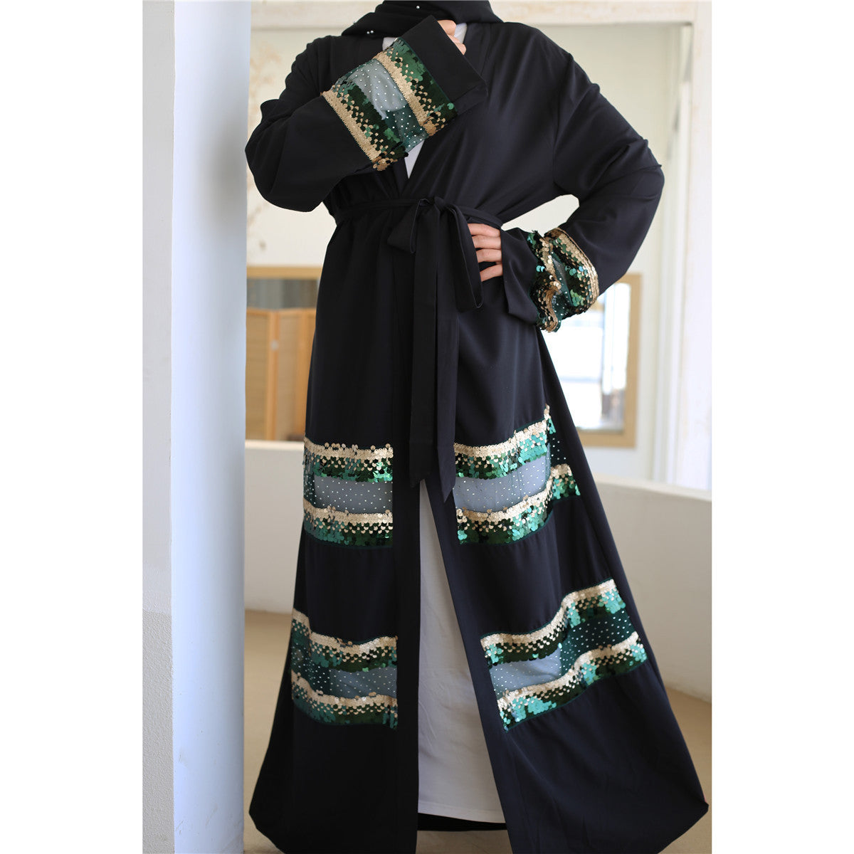 Black sequin abaya - Elegant Dubai style Muslim dress
