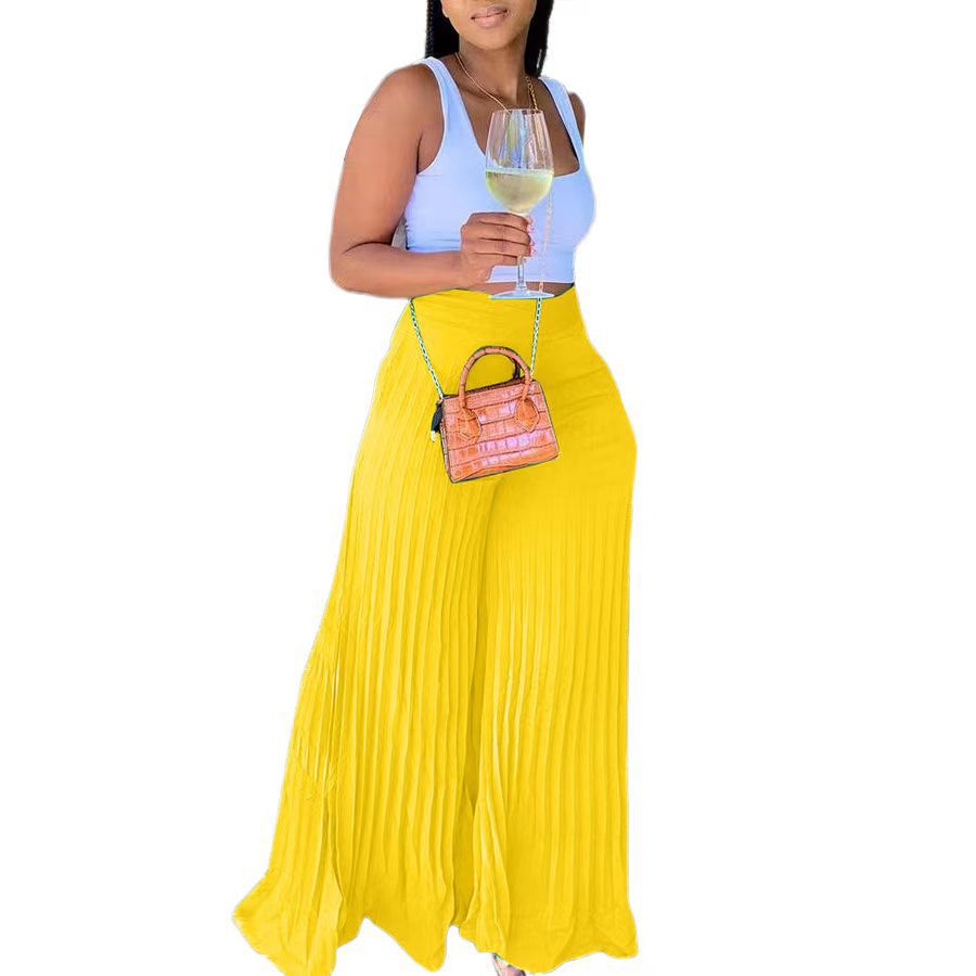 Women's Pleated Wide-Leg Trousers – Flowing Summer Elegance