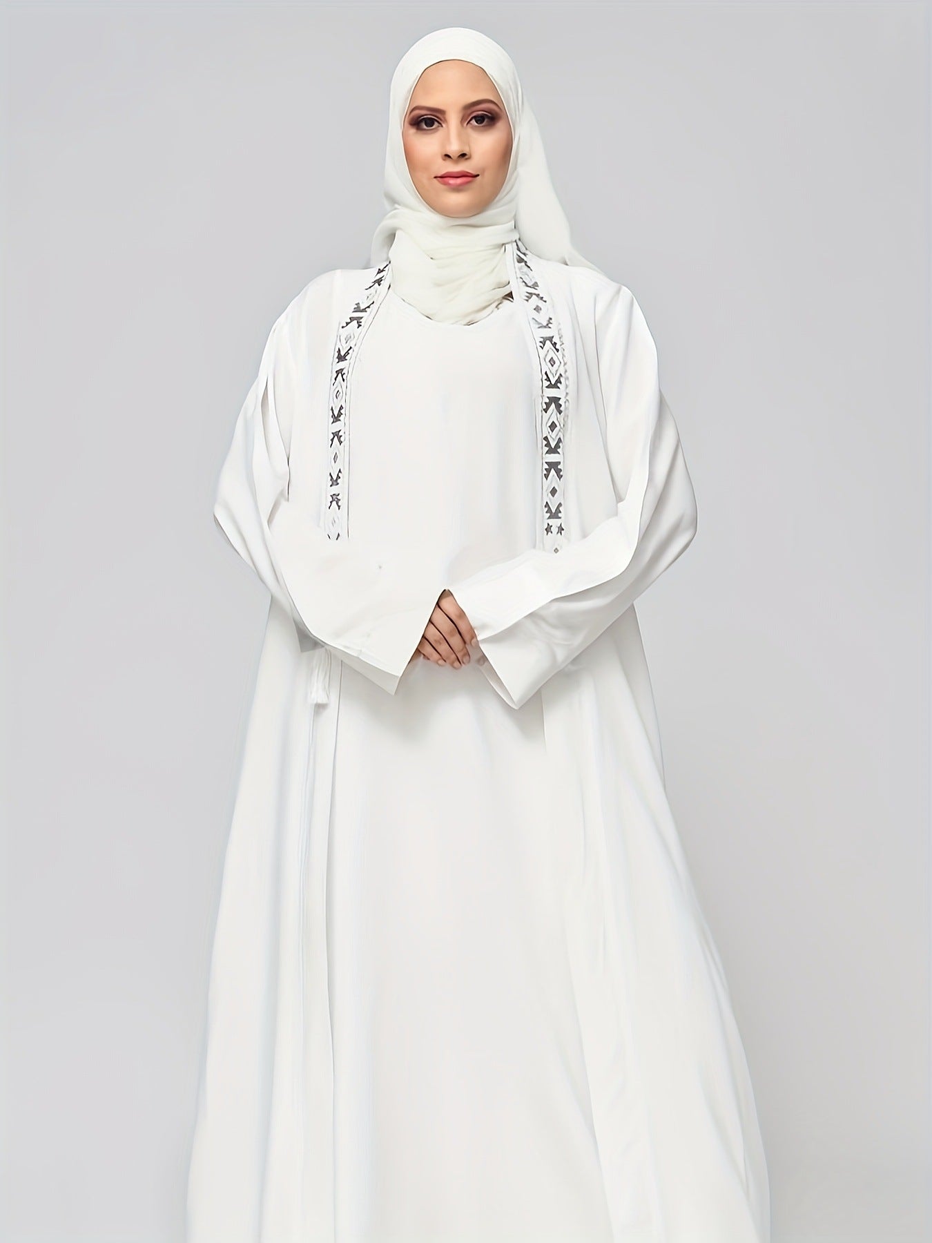 Abaya blanche 2 pièces avec hijab – Robe musulmane élégante et moderne